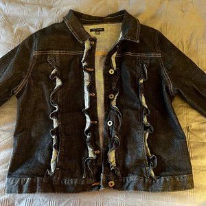 tommy hilfiger womens's dark wash denim jacket with ruffles